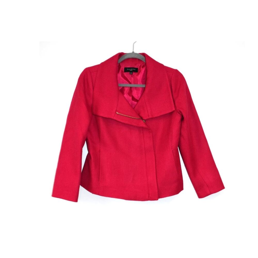 Talbots Wool Blazer Size 6P Pink Zipper Crop Assymetrical Career Barbie